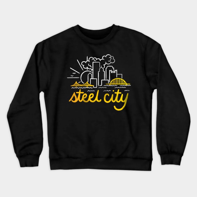 Steel City Sunny Skyline Crewneck Sweatshirt by polliadesign